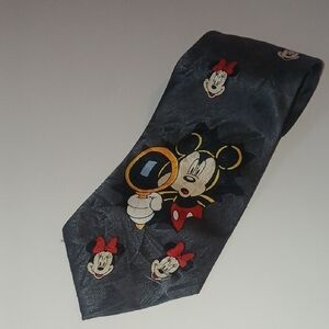 Vtg Disney Gray Tie with Mickey and Minnie Design